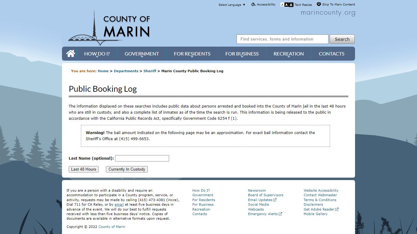Public Booking Log - County Of Marin