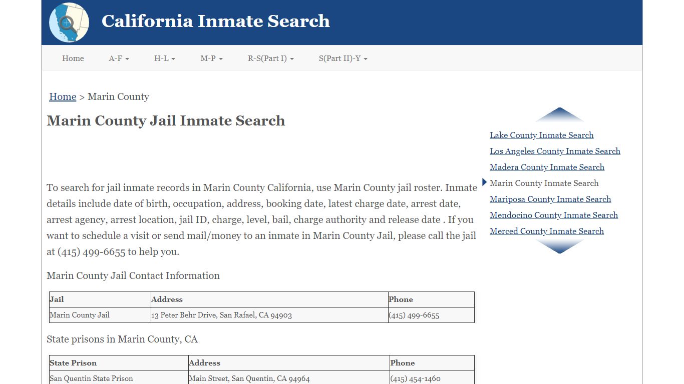 Marin County Jail Inmate Search