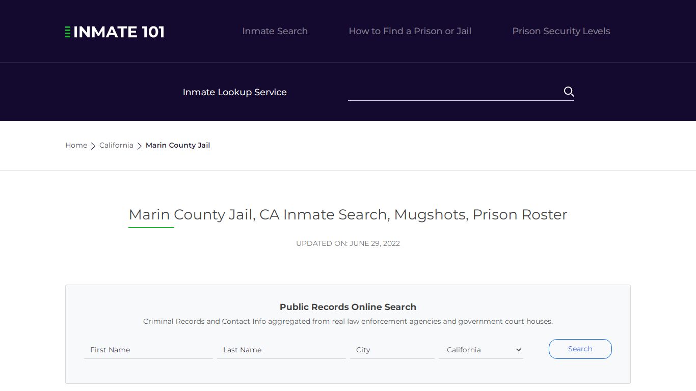 Marin County Jail, CA Inmate Search, Mugshots, Prison ...